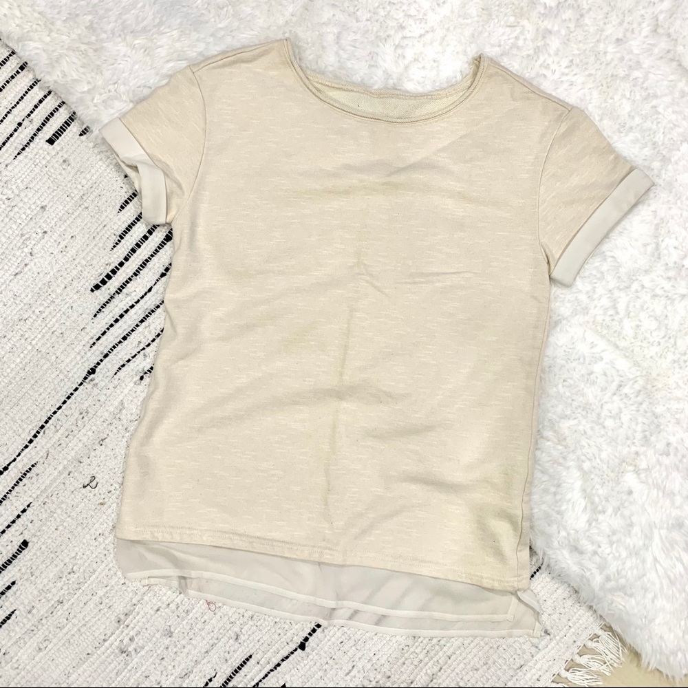 Zara short sleeve sweater w/ contrast chiffon hem